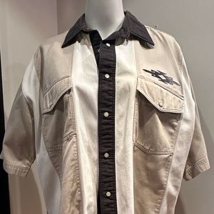 Vintage Mens Sz L Rustler by Wrangler Color Block S/S Button Down - Pearl Snap